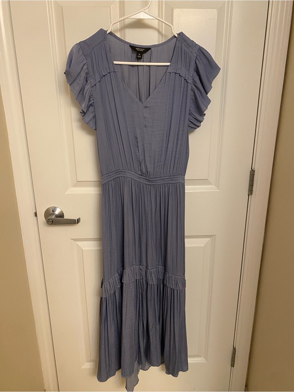 Simply Vera Vera Wang Dusty Blue Pleated Maxi Dress with Ruffle Sleeves